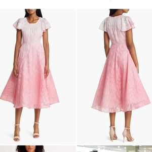 Rachel Parcell Ruffle Sleeve Ombré Midi Dress Blush